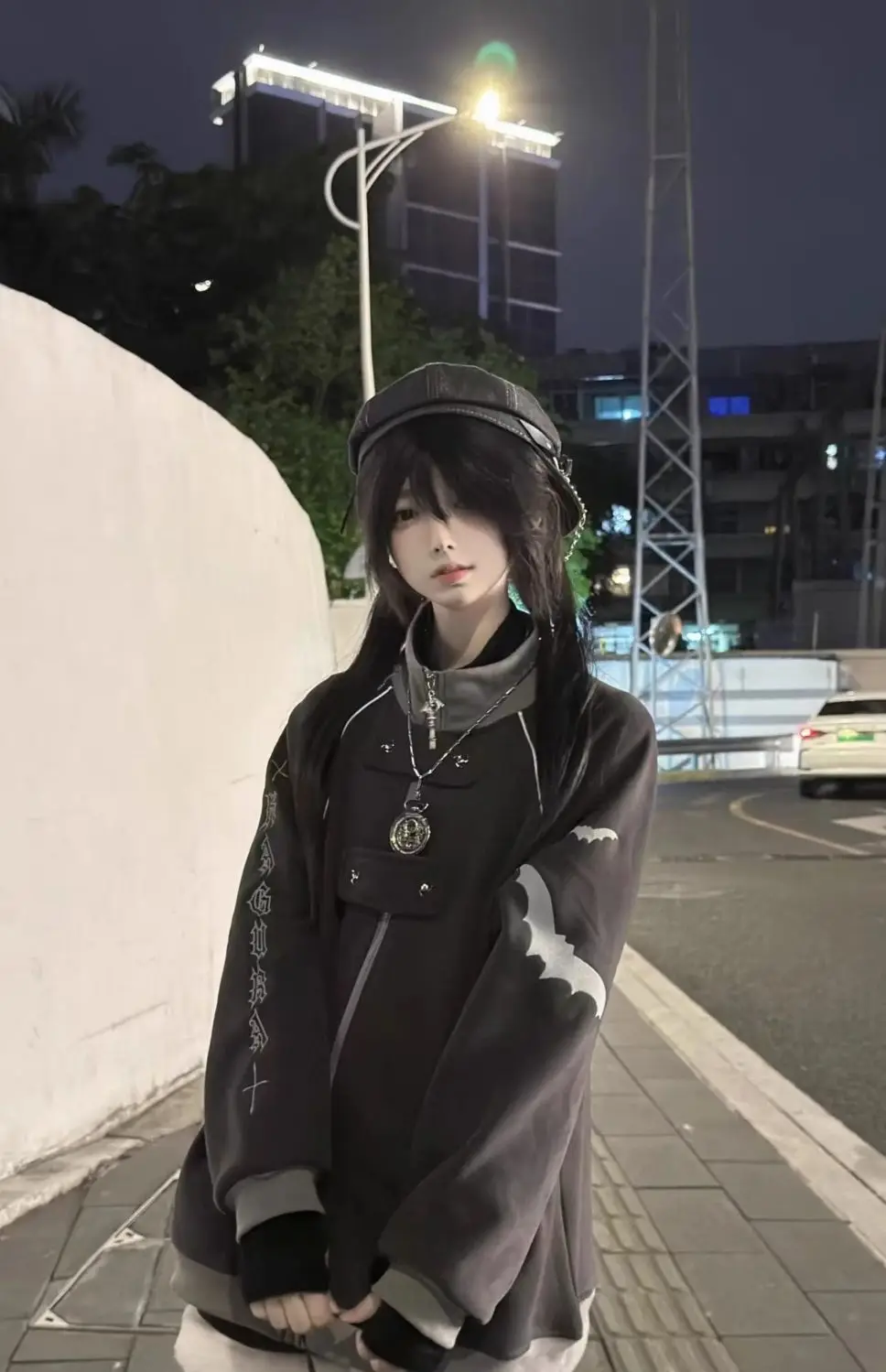 Gothic Subculture Y2K Korean Streetwear Zip Up Hoodie Jacket Women Bat Letter Graphic Print Fleece Lined Stand Collar Coat 2026 image 2