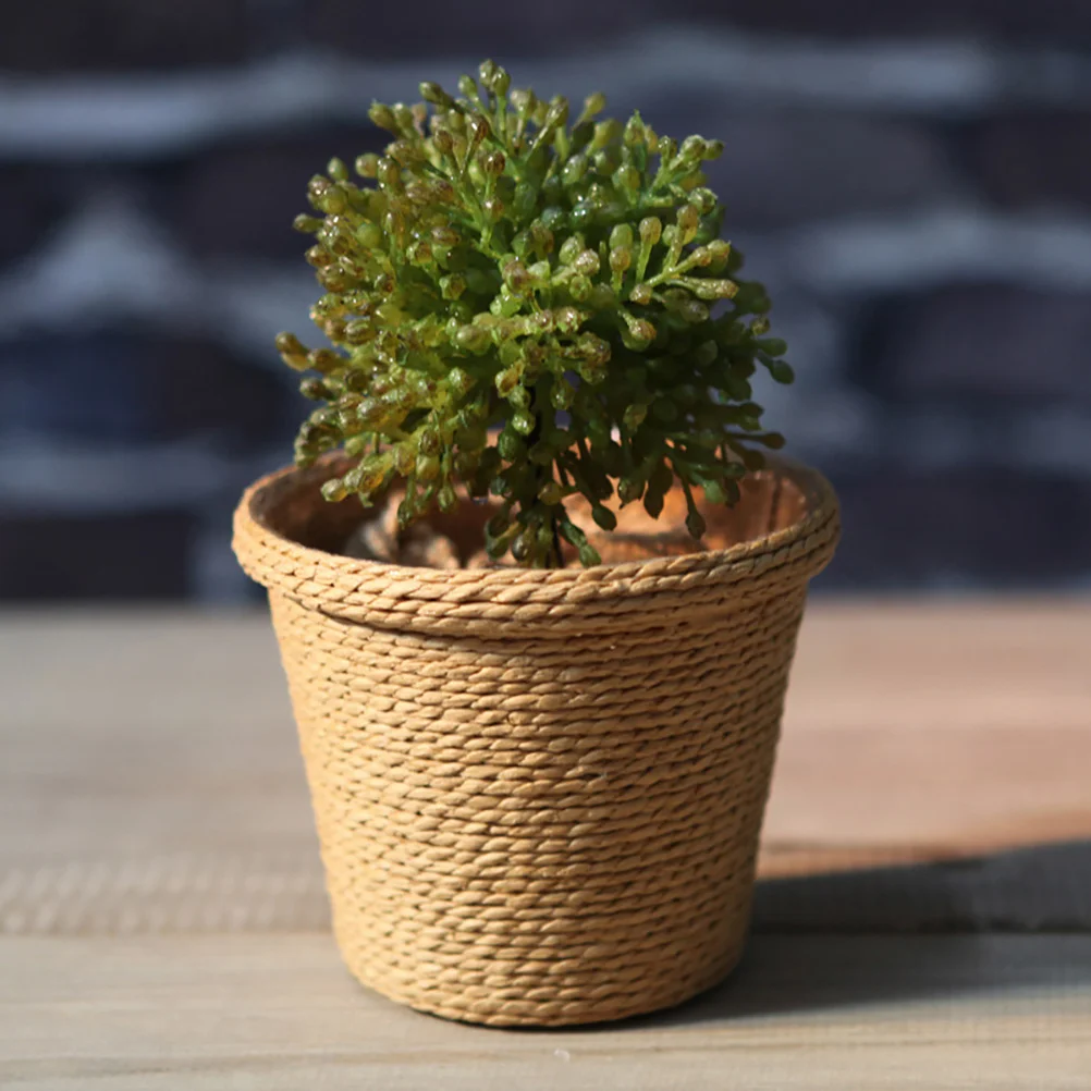 

1Pcs Straw Flowerpot Retro Planter Khaki Multipurpose Indoor Storage Basket Creative Succulent Flower Vase Durable Natural