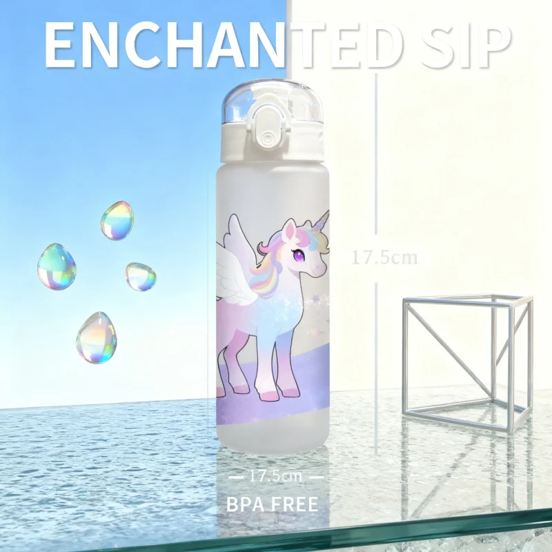 Taza de agua con patrones de unicornio impresa en 3D de 780ml con botella de agua manual para exteriores, sin PVC, a prueba de fugas, acabado mate resistente a la decoloración