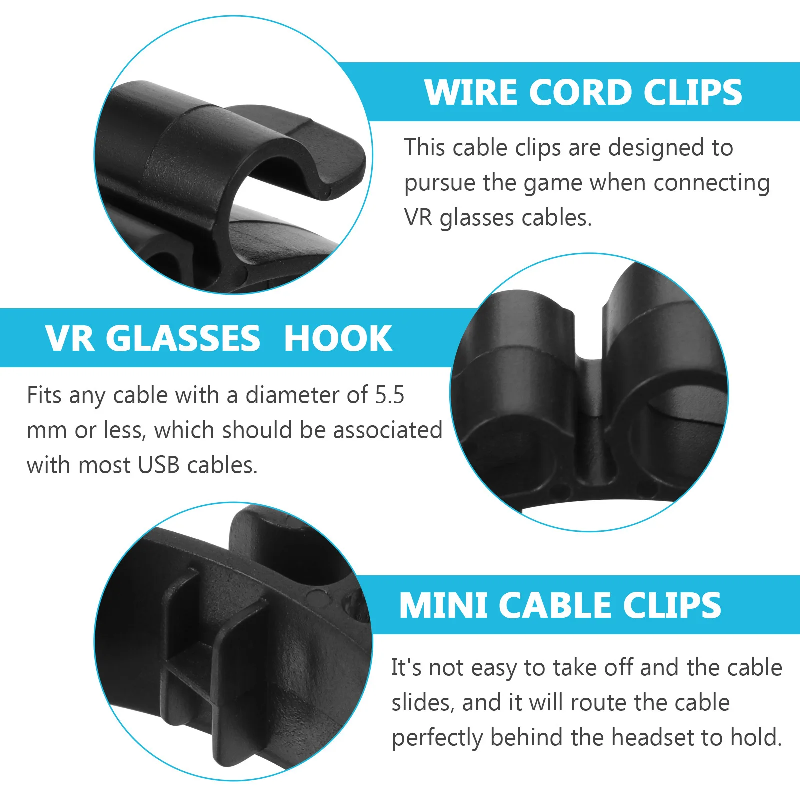

4Pcs Cable Fixed Buckle Vr Glasses Cable Clips Wire Management Organizer for USB Cables Under 5.5mm Diameter Secure Fit Behind