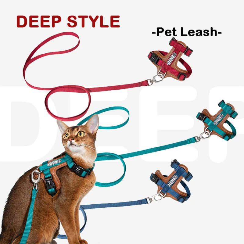 

I-shaped Adjustable Leather Cat Harness Escape-Proof Leash Set Traction Rope Chest Strap Pet Outdoor Supplies Harness Leash