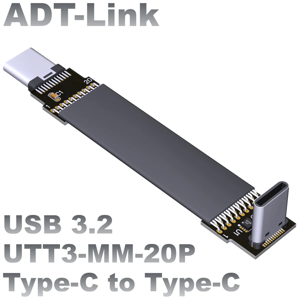 

USB3.2 Flat Data Flexible Soft Row Extension cable C male type-c Thin and small ADT gen2x2 20g