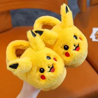 Pokemon Anime Pikachu Autumn/Winter Children'S Cute Flat Plush Slippers Soft Sole Non-Slip Warm Indoor Home Cotton Shoes Gifts