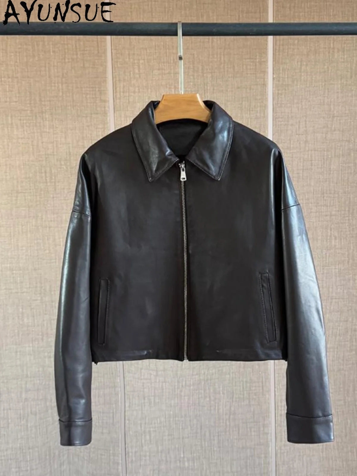 AYUNSUE 100% echte schapenvacht damesjas 2025 herfstmode dames leren jas voor dameskleding Hoge kwaliteit 가구자кк18)