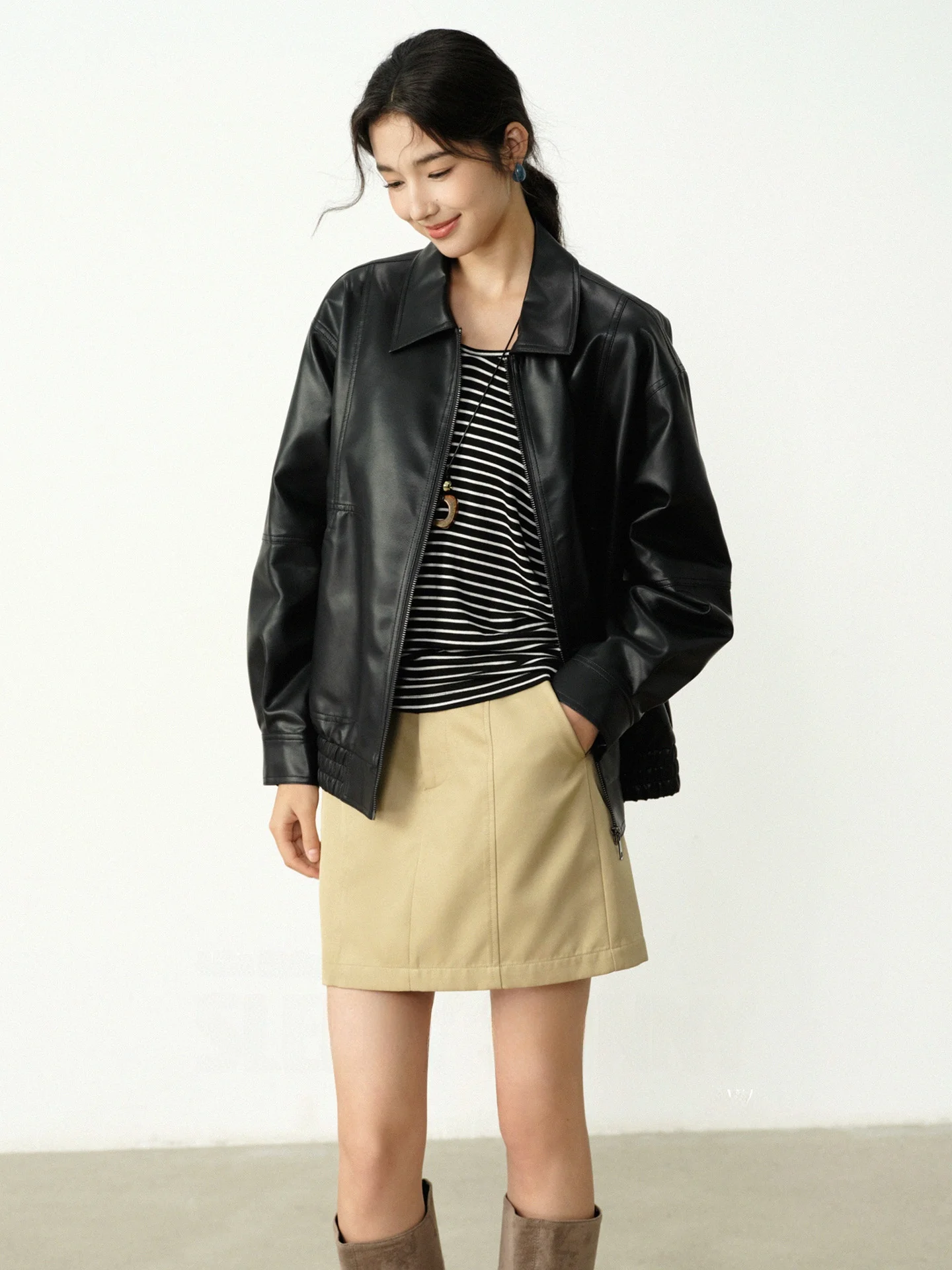 

Женская свободная куртка из искусственной кожи черного и красного цвета в винтажном стиле, осенняя, повседневная, модная, для женщин