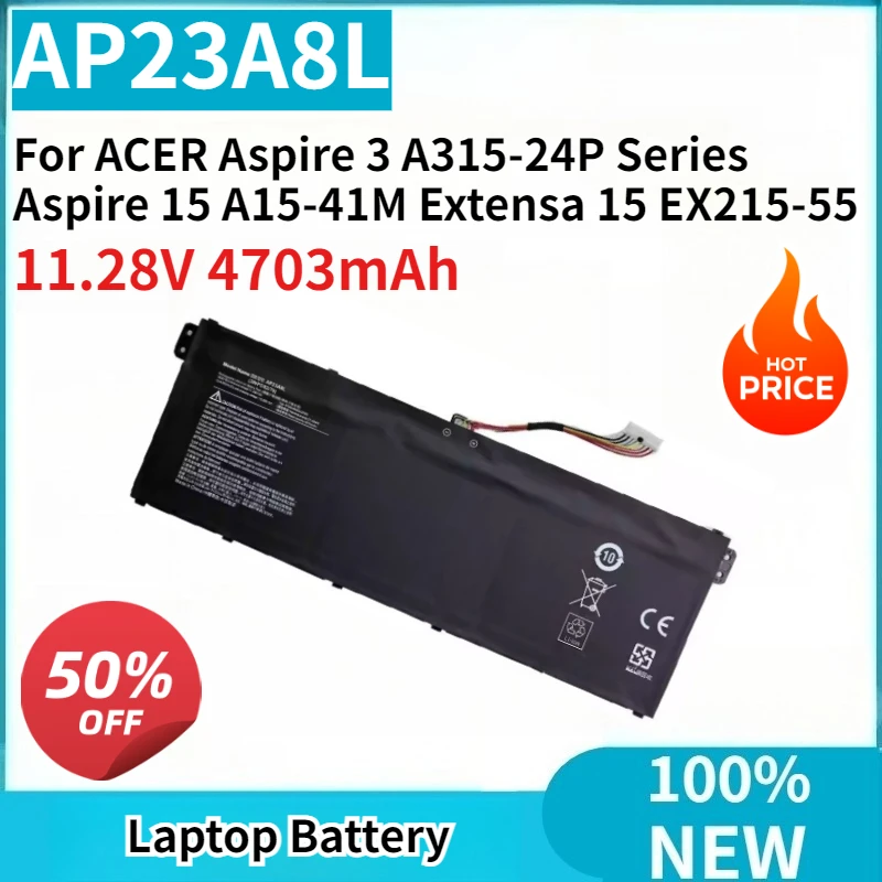 New Replaceable Battery AP23A8L 11.28V 4703mAh for ACER Aspire 3 A315-24P Series Aspire 15 A15-41M Extensa 15 EX215-55  Laptop
