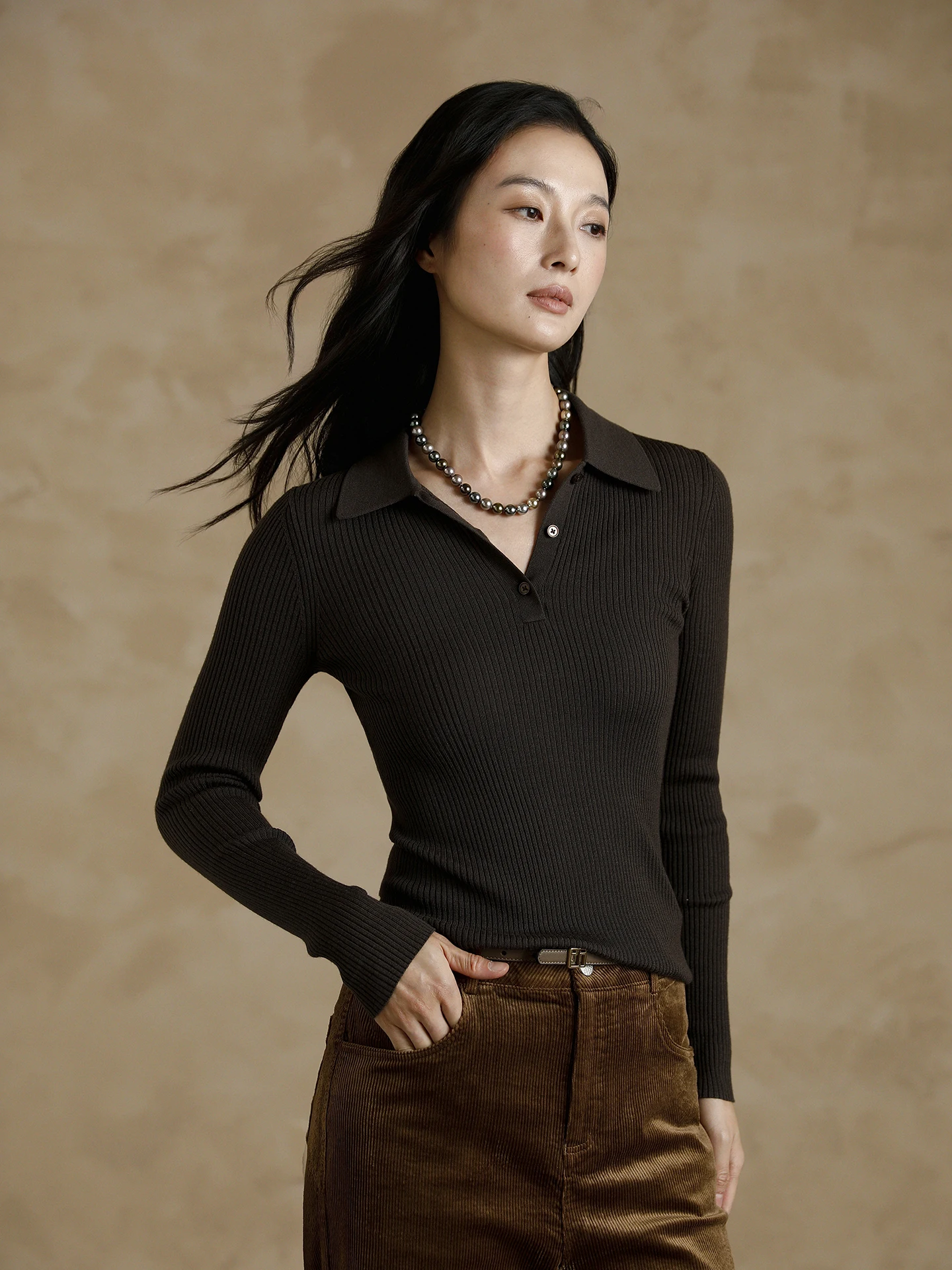 

Faionable Yangzhou Wool Knitted Sweater Collared Commute Top Women's Early Autumn New Sle Breathable Moisture ng