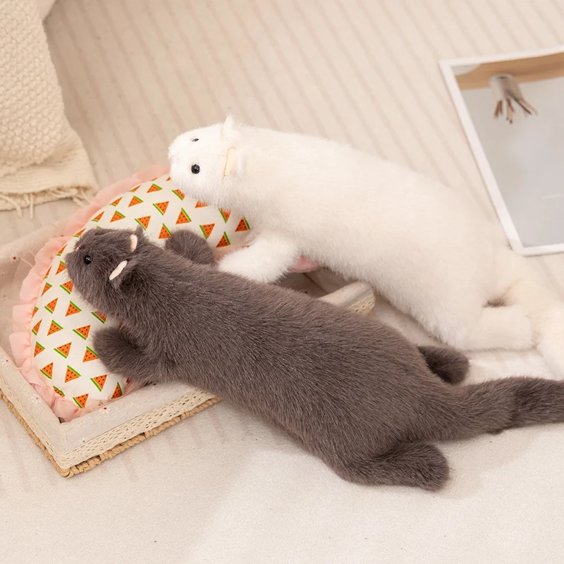 New Simulation Ferret Plush Toys Kawaii Lifelike Animal White Brown Mink Plushie Pillow Stuffed Soft Sofa Cushion Creative Gifts
