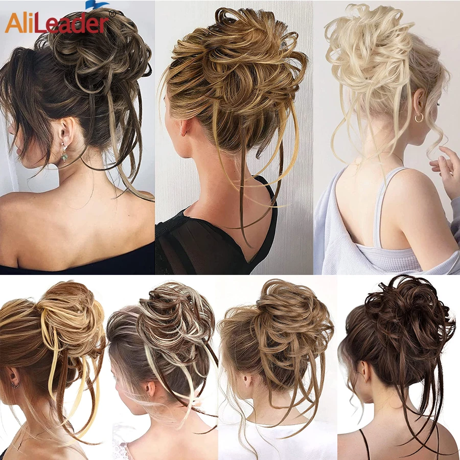 Synthetisch Haar Broodje Chignon Haar Broodje Scrunchies Voor Vrouwen Elastische Warrige Opgestoken Scrunchies Met Vlechten Krullend Haar Bun