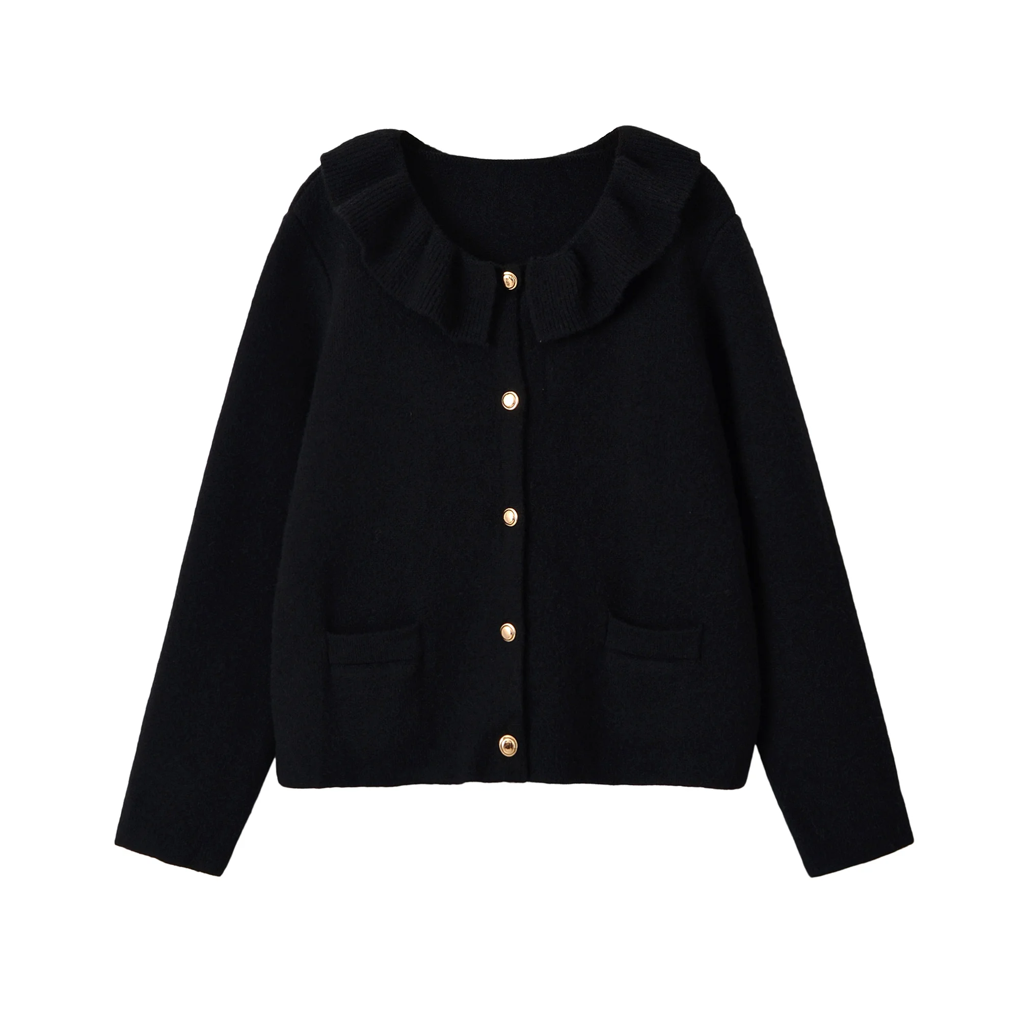 Women Ruffle Collar Knitted Cardigan Spring Autumn Chic Single Breasted Sweater Jacket Korean Fashion Elegant Female Knit Coat