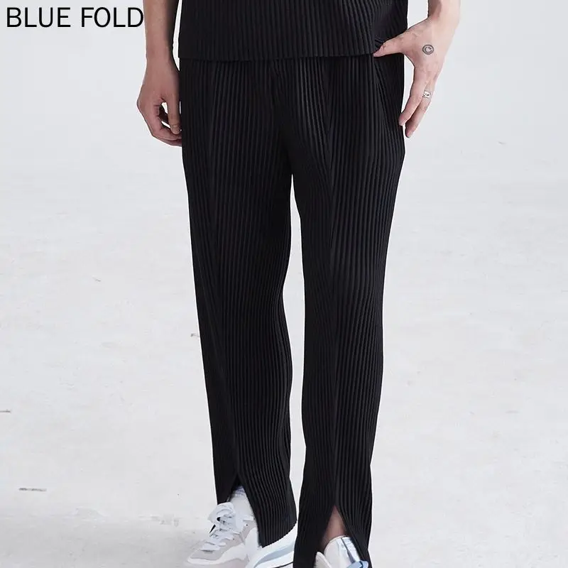 Miyake Pleated Trousers for Men, Slit Trousers, Drape, Casual, Loose, Straight, Japanese Style, PLEATS, Spring, Summer