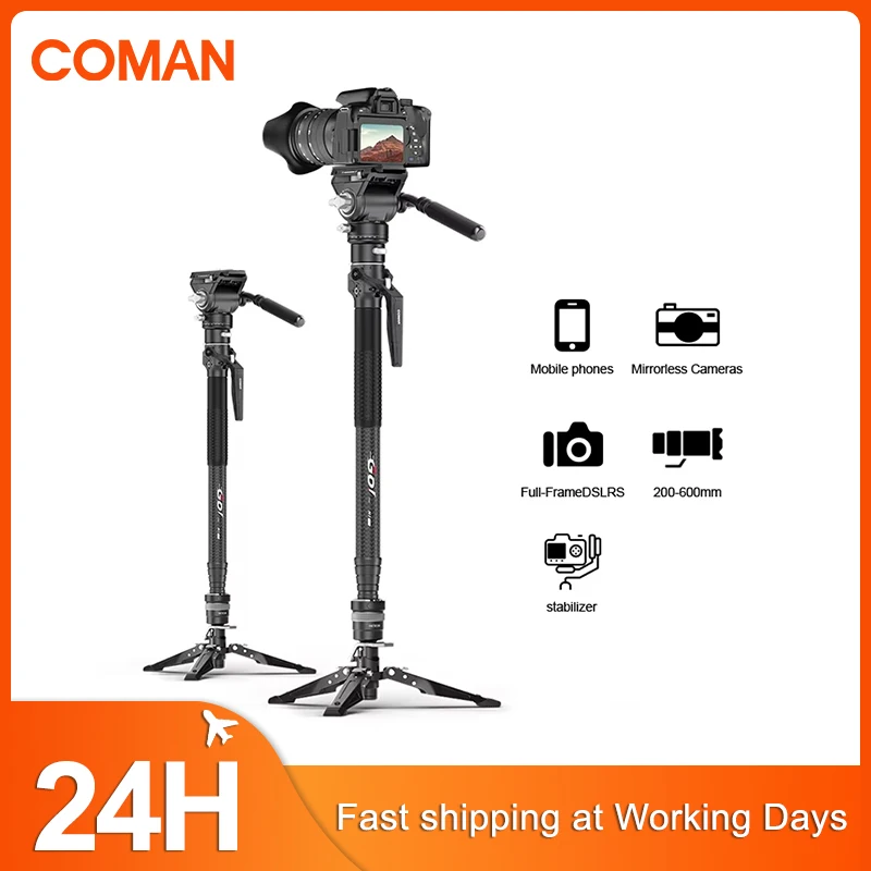 كومان M1 M1 Pro V5 ألياف الكربون السفر Monopod الإفراج السريع لوحة DSLR حامل كاميرا خفيفة الوزن بنقرة واحدة رفع حامل ثلاثي القوائم