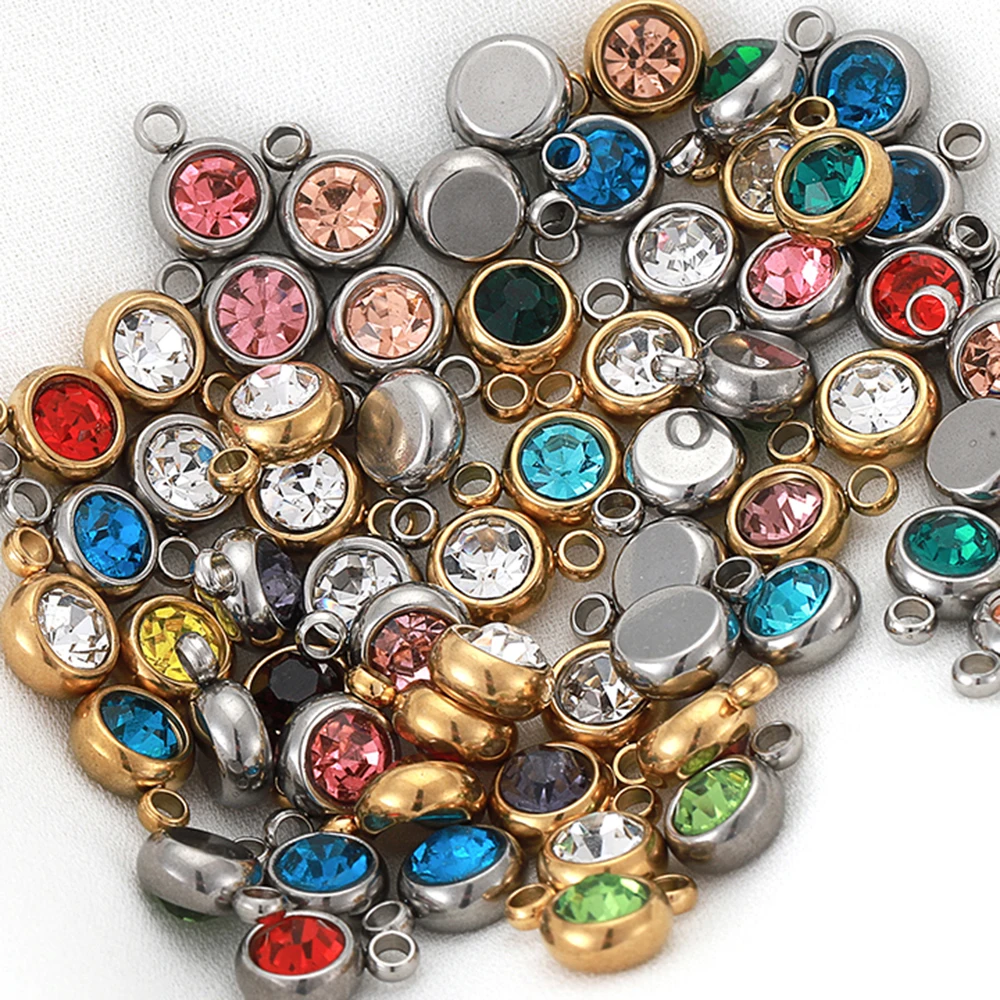 20 teile/los 6mm Kristall Edelstahl Strass Charms Birthstone Anhänger für Schmuck Machen DIY Halskette Armband Zubehör – Detail 4