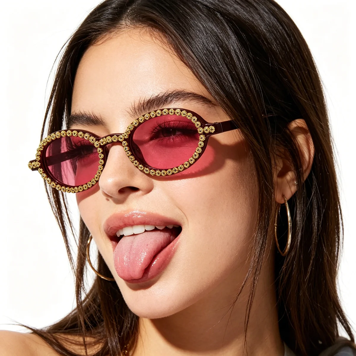 

Vintage Y2K Small Round Sunglasses Women Gold Rhinestone Flower Shades Retro Party Festival Stage Daily Wear Fashion Eyewear