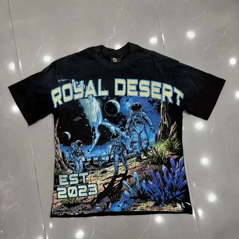 American Style Retro High-quality Logo Hot Stamping Print T-shirt Real Photo Original Label Short Sleeved ROYAL DESERT T-shirt