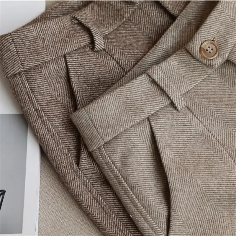 Herbst/Winter dicke Woll-Harems hose für Frauen mit Fischgräten muster lose und lässige Hose mit geradem Bein für Büro damen