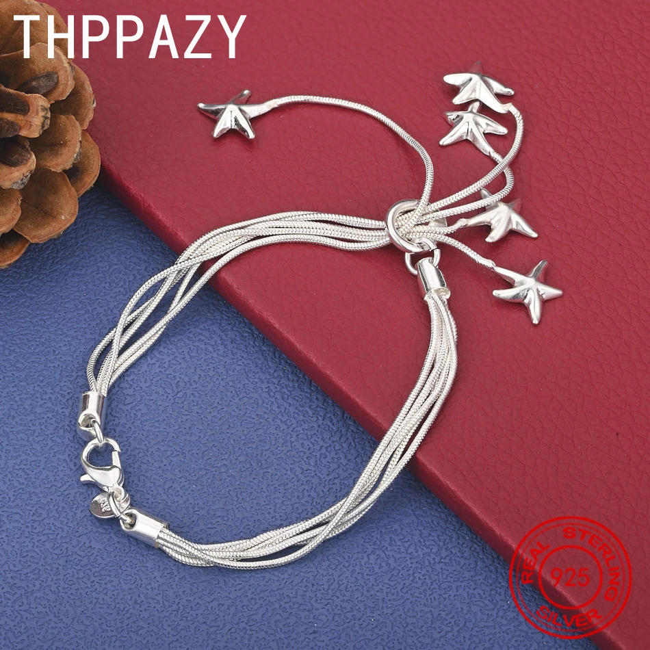 

THPPAZY браслет из стерлингового серебра 925 пробы с морской звездой, цепочка в виде змеи, модные простые универсальные украшения, подарок на день рождения, 8-дюймовая цепочка