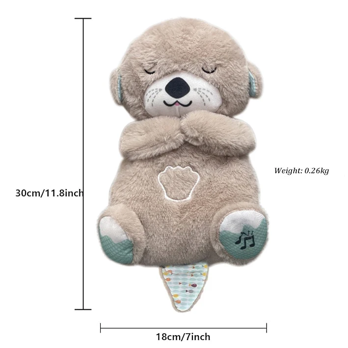 Breathing Otter Plush Soothing Bear Baby Sleep Snuggle Buddy Teddy White Noise Music Sleeping Sound Light Rhythmic Doll Toy Gift