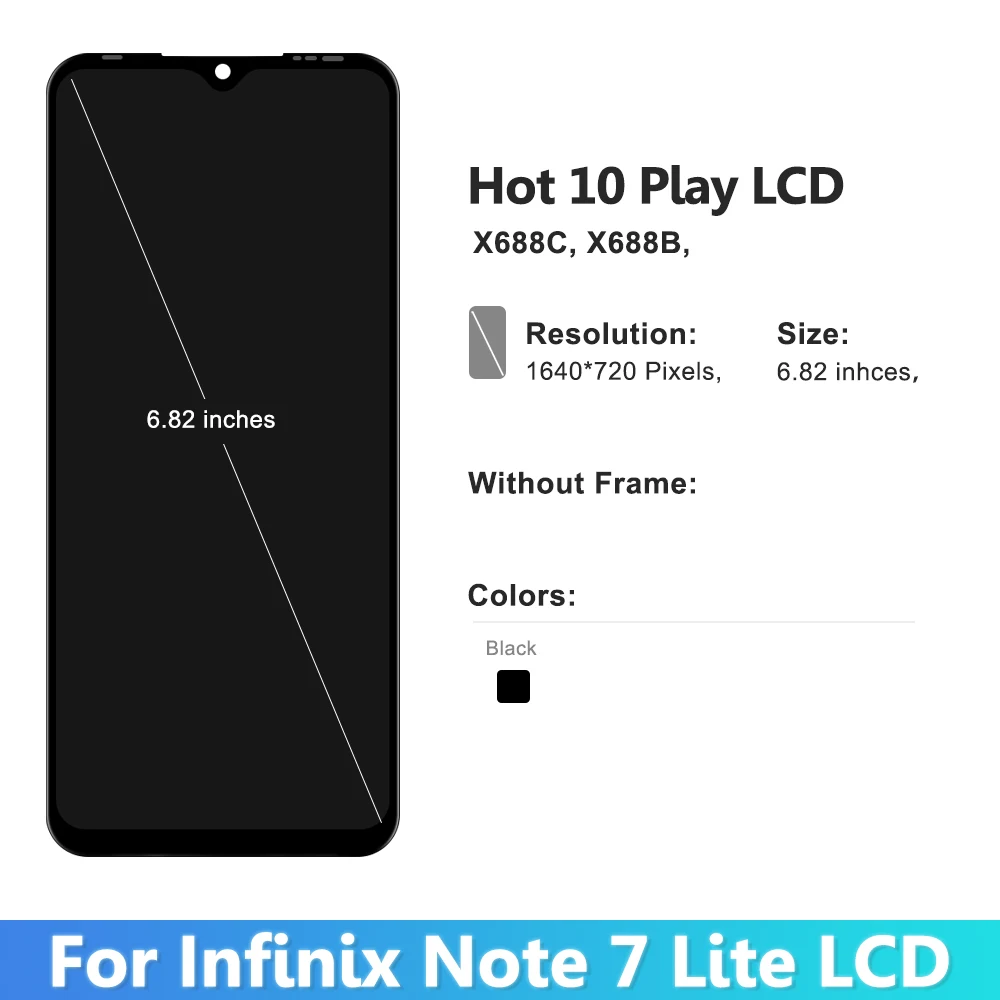 For Infinix Hot 10 10T 10S hot 10 play X682B X689B X689C X688C LCD Display Touch Screen Digitizer Panel Assembly Replacement