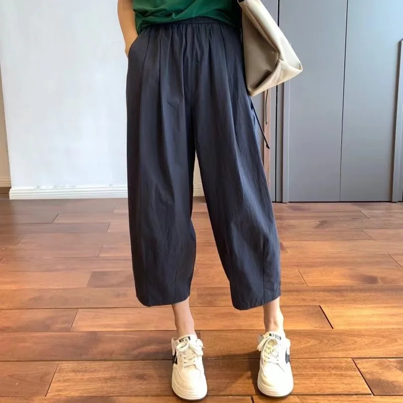 

Wide Leg Pants Neutral Color Womens Summer Ultra-Thin Loose Fit Street Fashion Vacation Travel Quick Drying Spliced Seoulish Ins