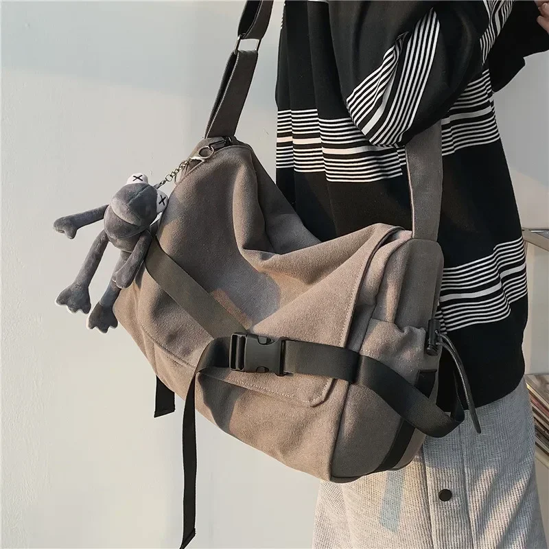 Solid Color Flip Cover Canvas Crossbody Bag for Men Simple Shoulder Bag, Casual Students School Bags, Teen Messenger Bag Satchel