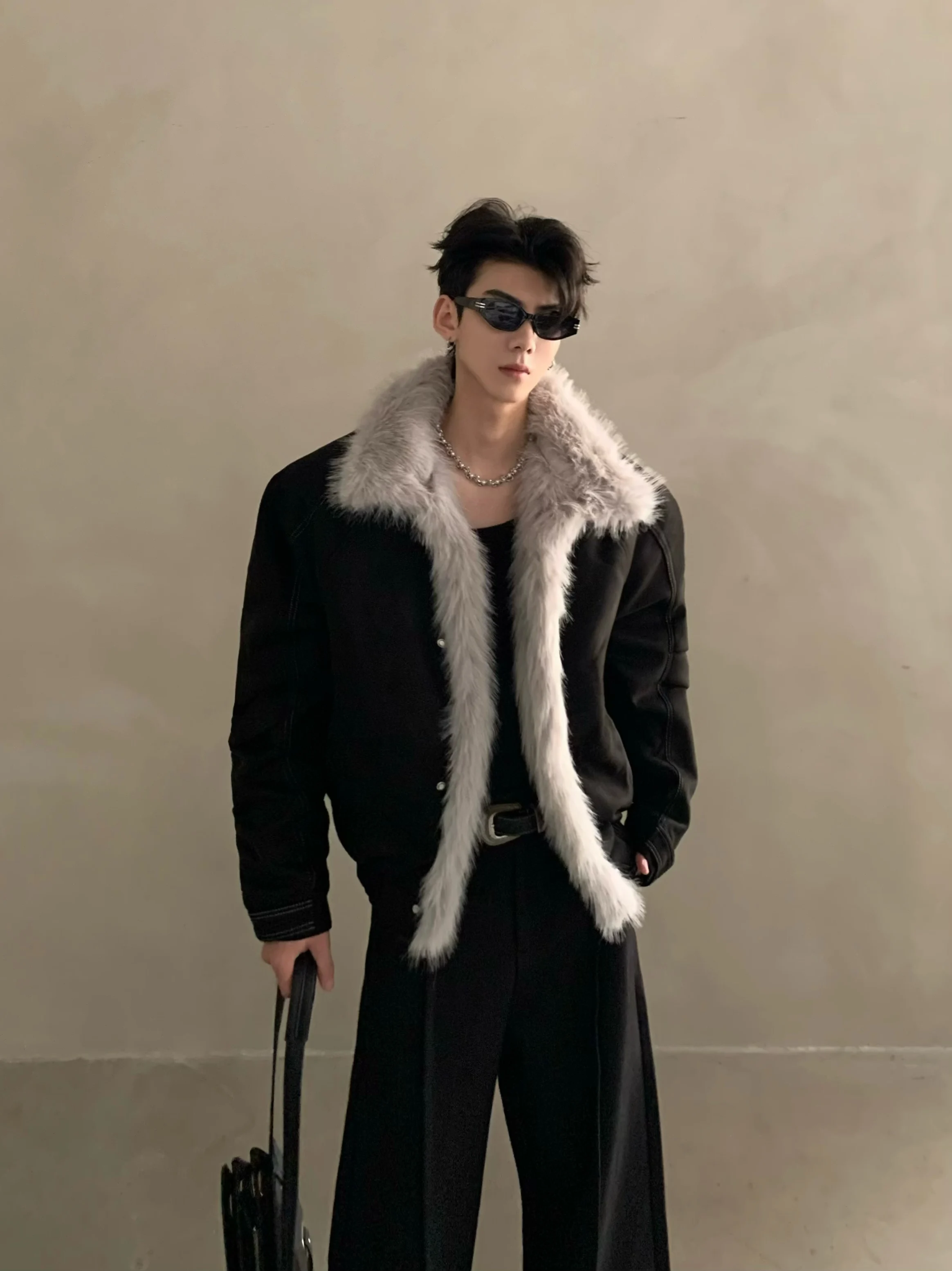 2025 Men's Winter New High-End Large Faux Fur Collar Jackets Men's Trendy Thickened Warm Chic Parkas Male Handsome Simple Parkas