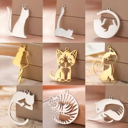 EUEAVAN 1pc Cute Stainless Steel Cat Pendant Lovely Animal Kitten Charms Pet DIY Necklace Earrings Jewelry Making Accessories