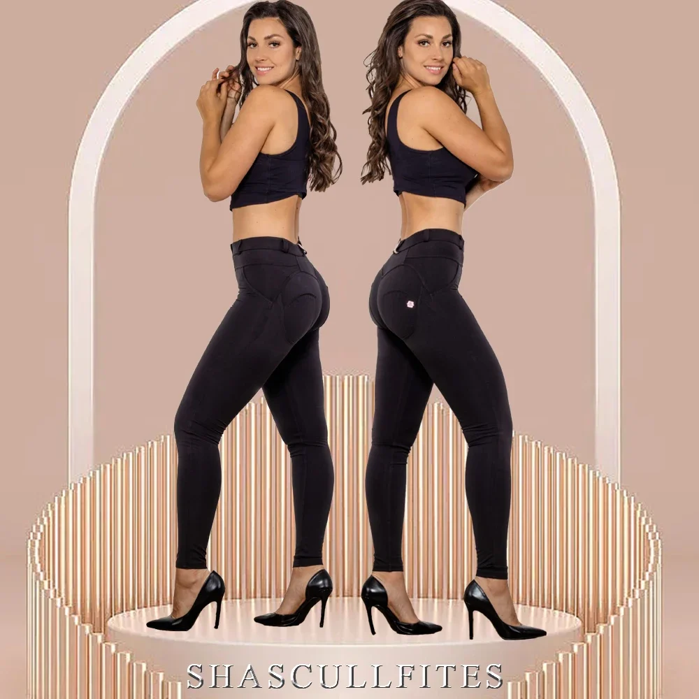 Shascullfites Push Up Leggings Solid Black Comfortable Breathe Freely Fitness Stretch Leggins Middle Waist