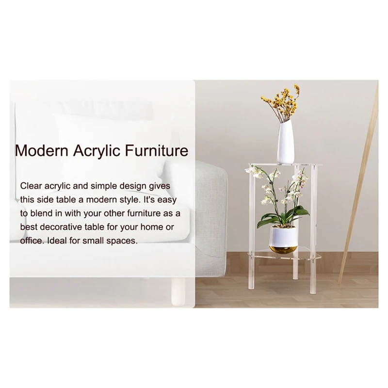 Clear Acrylic End Table, Corner Side Table For Small Spaces, Small Accent Table For Living Room, Bedroom