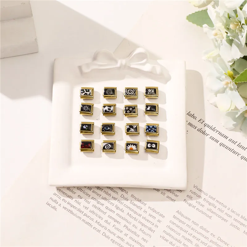 موضة الأسود سلسلة رقم 8 الكرة عيون زهرة القط الذهبي الإيطالي ربط سحر صالح 9 مللي متر الفولاذ المقاوم للصدأ وحدات سوار صنع المجوهرات #5