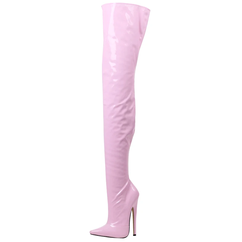 18CM Thin Heel Women's Crotch Thigh High Boots,Unisex Sexy Over-The-Knee Botas,Pointed Toe,Full Side Zip,Red,PinK,Custom Colors
