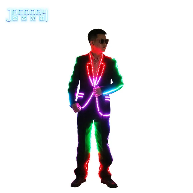 LED luminous suit, evening dance, colorful glasses, stage DJ, atmosphere, clothing, bar, night performance, fluorescent suit