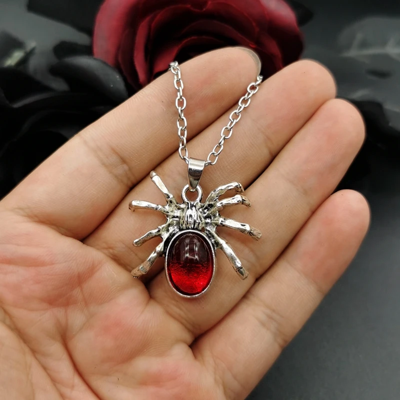 Collares góticos con colgante de araña de cristal rojo para hombre, regalo para novio, fiesta, Club, Punk, Rock, Gothicinsect, Gargantilla de animales, joyería