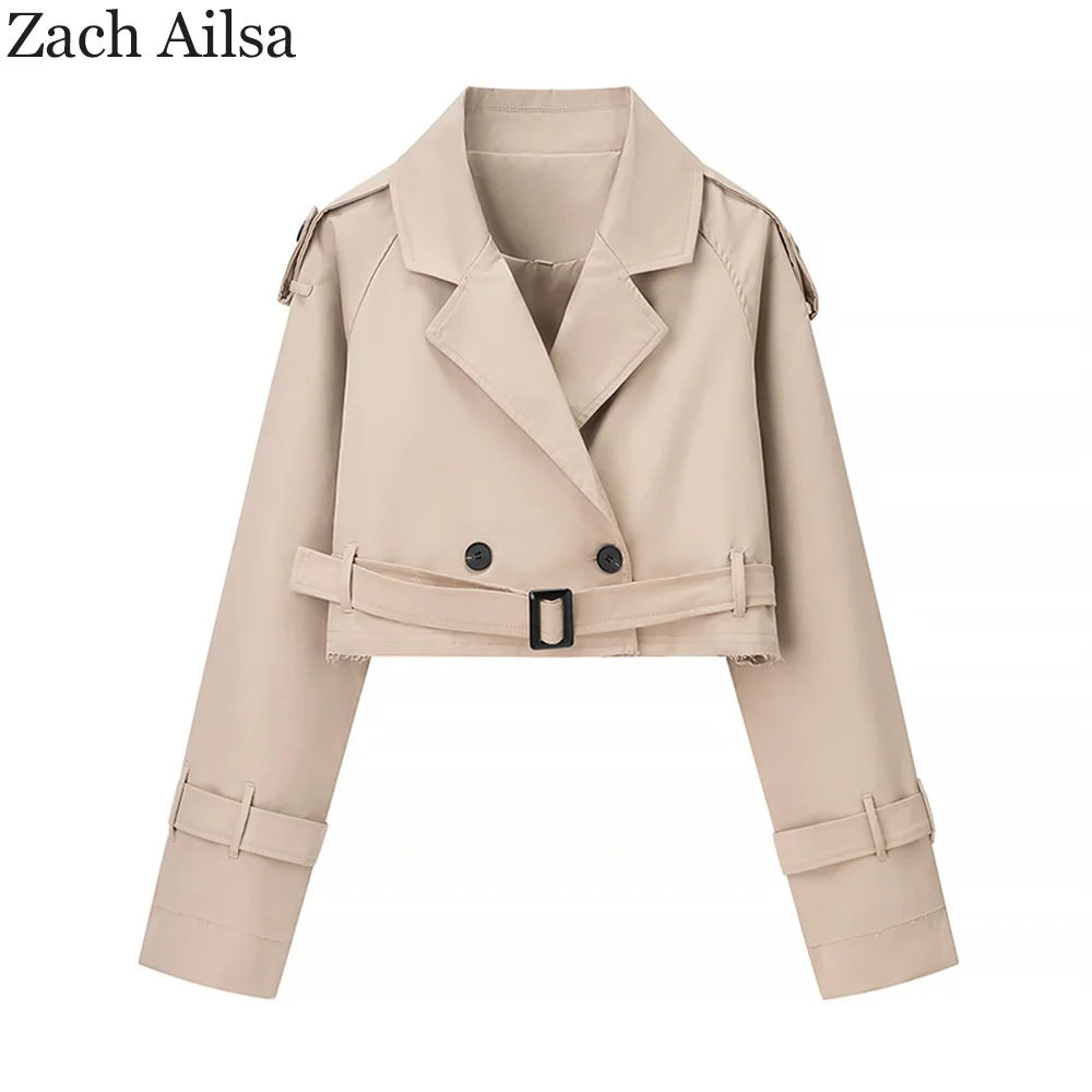 

Spring new versatile British style loose fitting waist belt long sleeved casual windbreaker jacket for women