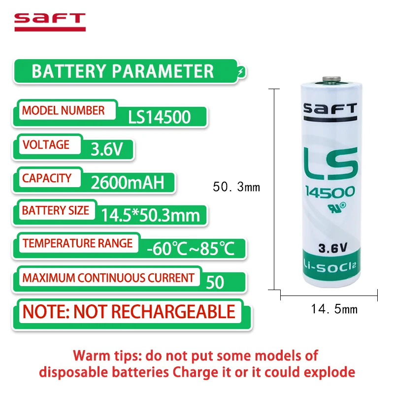 SAFT AA Lithium Battery LS14500 3.6V 2600mAH PLC Industrial Control Servo Absolute Value Encoder Patrol Unit 5