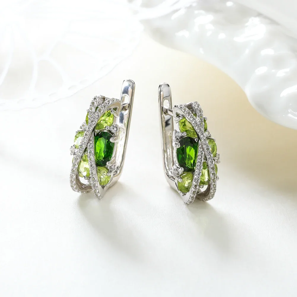 GZ ZONGFA Criss-Cross Clip Earrings for Women Natural Chrome Diopside 3.6ct Gems Trendy Fine Jewelry 100% 925 Sterling Silver image 4