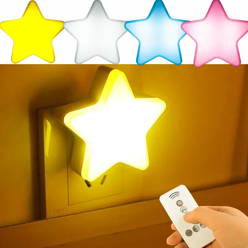 Sensore di controllo remoto luce notturna a forma di stella a cinque punte lampada da parete da comodino a luce LED bambino Baby Star Sleep Night Light