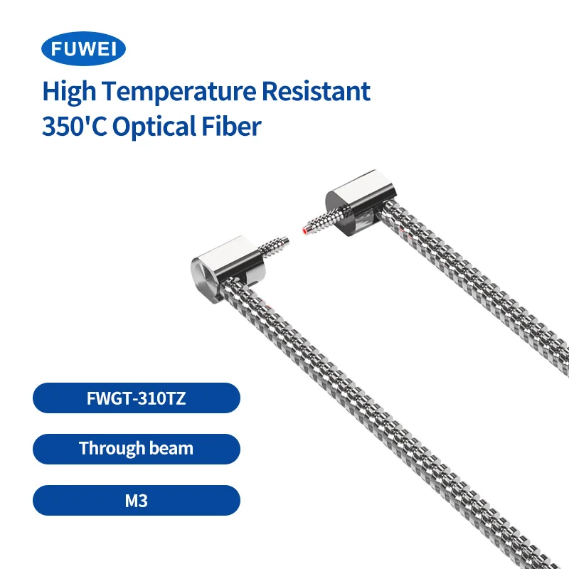 FUWEI High Temperature Resistant Fiber Optic Sensor Probe M3 M4 M6 350°C Heat Resistant Glass Fiber Optic Cable Reflective Right