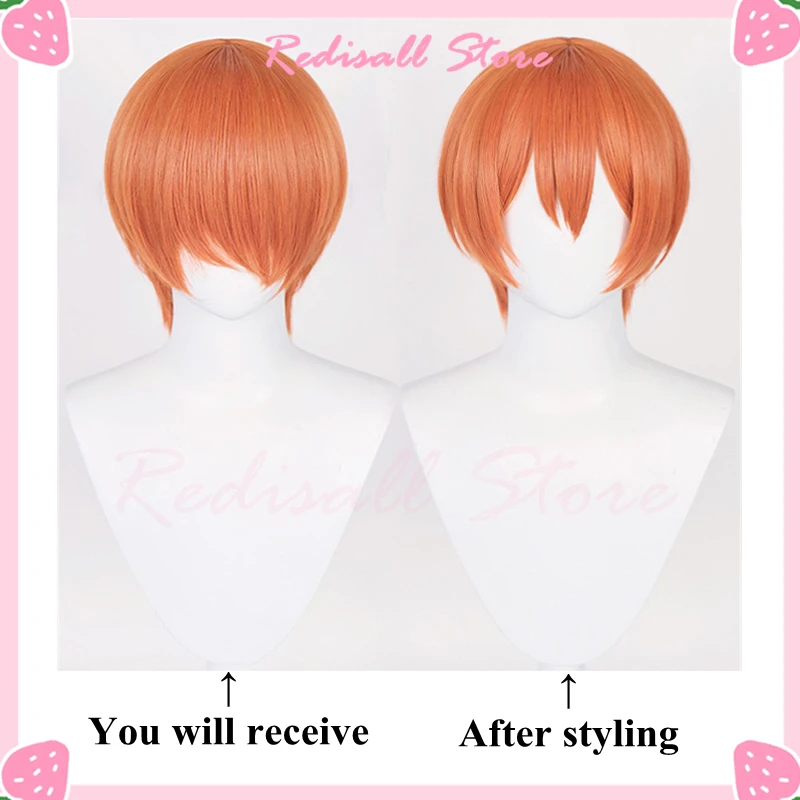 Hoshizora Rin Cosplay Perruque Orange Raide Cheveux Courts, Anime School Idol Py Play Girl Sauna Wear, Vtuber Free Wig Cap