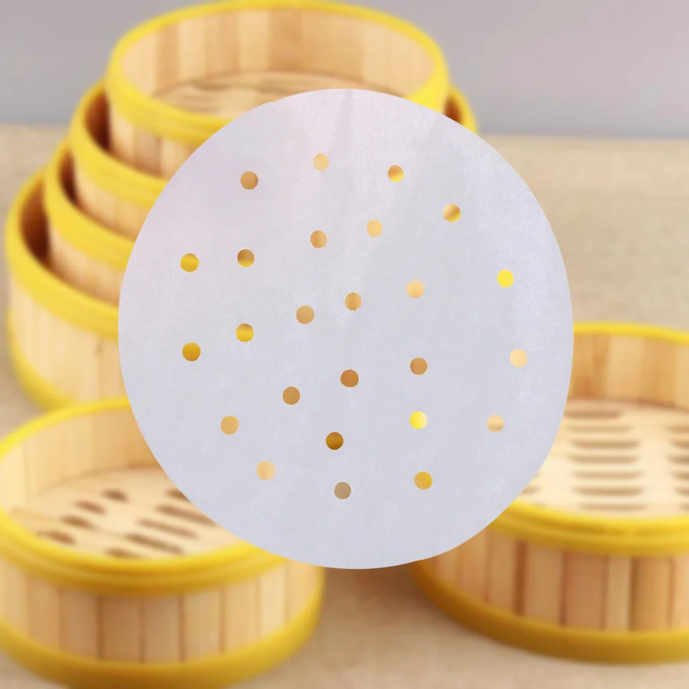 400PCS 7 Inch Steamer Mats Perforated Steamer Paper Liners Round Bamboo Steamer Paper for Steamed Bun Air Fryers Dumplings