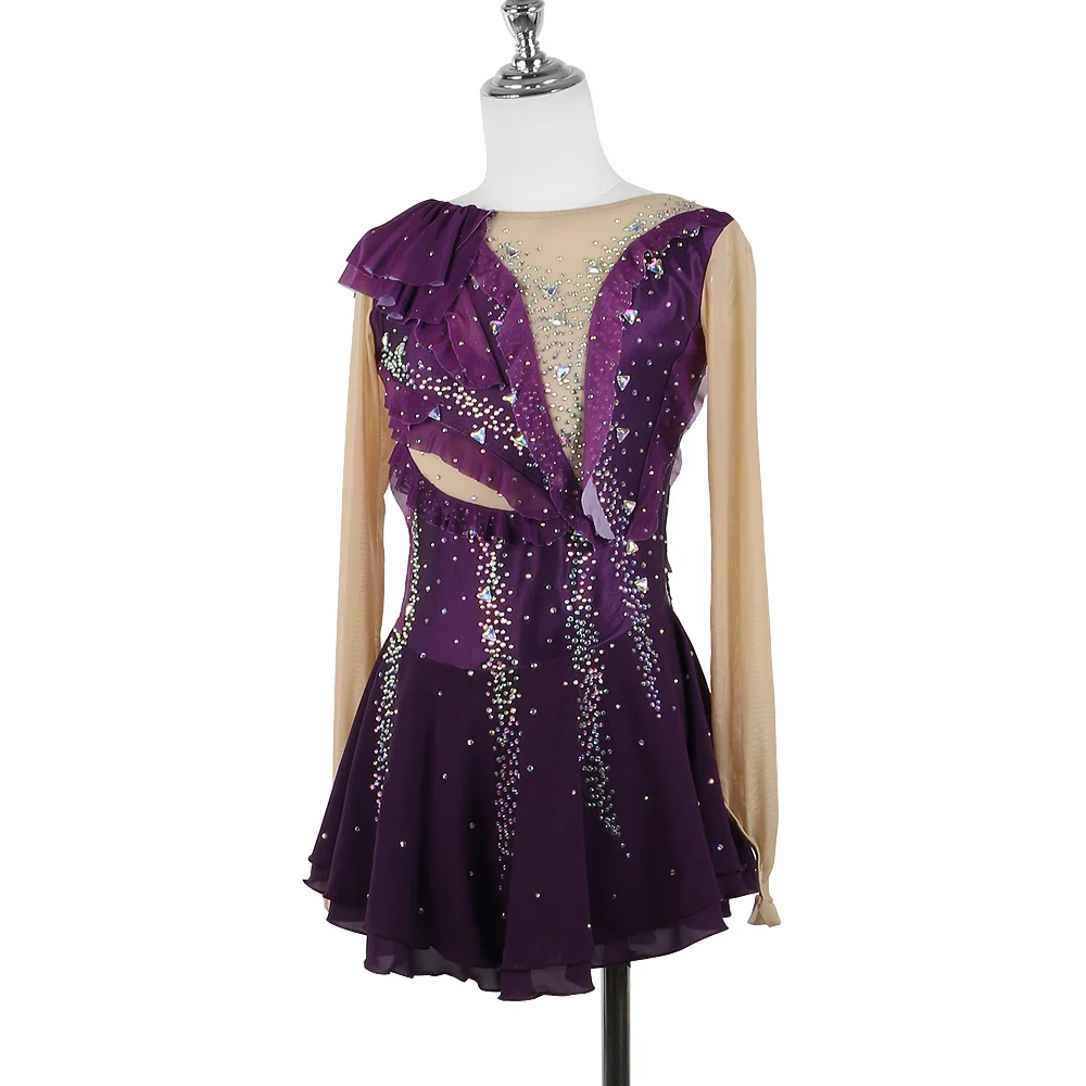 Zagitova Customized Figure Skating Dress For Women Girls Ice Skating Skirt Performance Competition With Shiny Diamond Purple