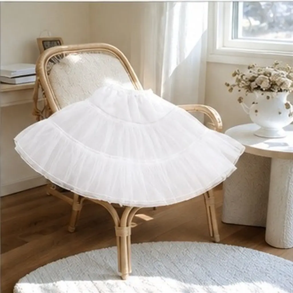 Lolita Petticoat Skirt For Under Wedding Dress Skirt New Year Party Dress Soft Mesh 4-Layered No-bones White Tulle