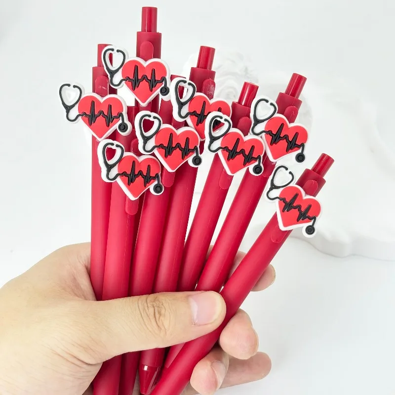 

10Pcs Medical Pens Bulk, Ballpoint Pens Smooth Writing Red Heart Macaron Matte Pens for Nurses Doctors Office Supplies