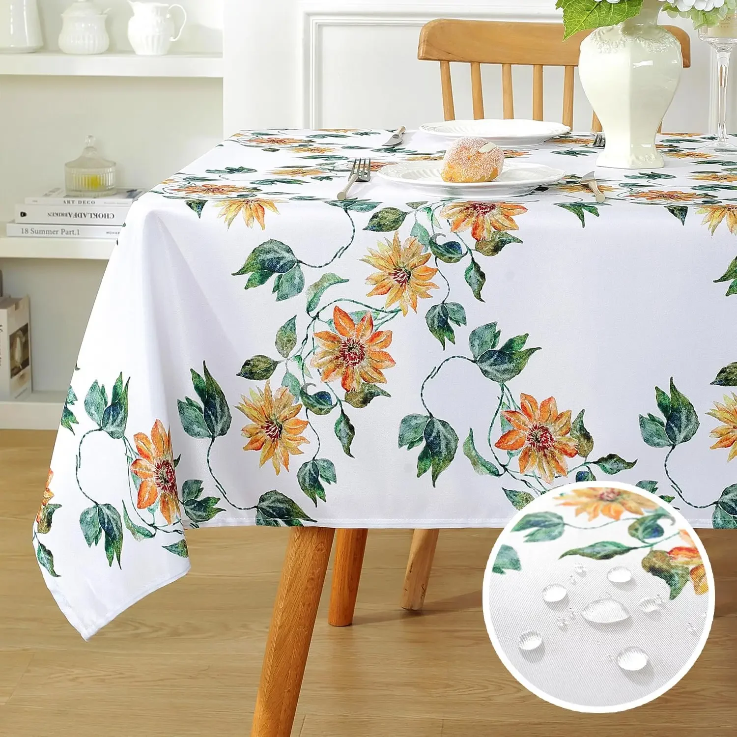 Blue White Floral Printed Rectangle Tablecloths Home Party Decor Reusable Waterproof Table Cloth for Holiday Wedding Table Decor