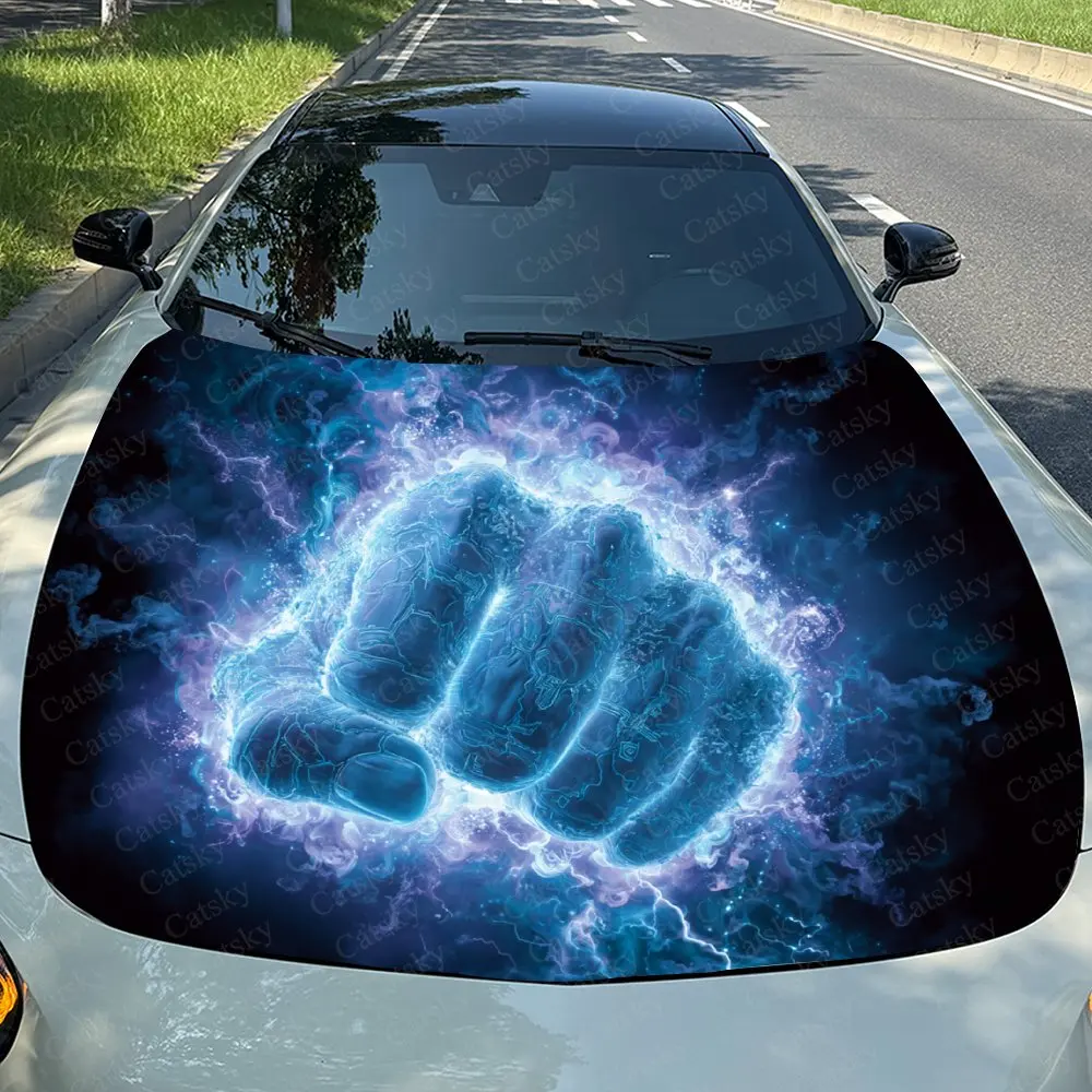 

Luminous Blue Fist Car Hood Stickers, Waterproof And Wear-resistant Decorative Stickers, Car Film Stickers, Decorative Scratch M