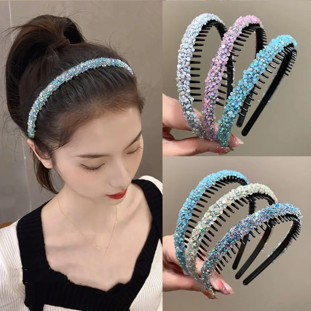 甘いラインストーン滑り止めヘアバンドパールプラスチッククリスタル歯ヘッドバンド韓国スタイルの帽子薄い洗顔ヘアフープレディ