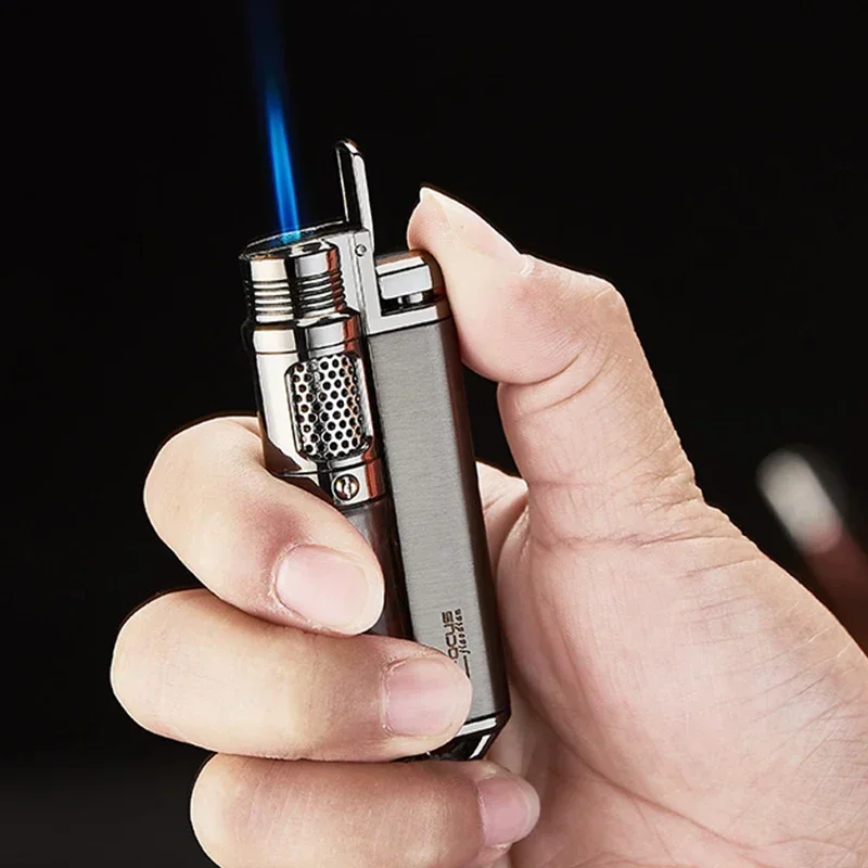 Visible Gas Window 1300℃ Torch Lighter for Cigar, Butane Jet Flame Metal Turbo Windproof Portable Soldering Gun, Lighters Tool