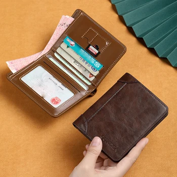 PU Leather RFID Wallet Men Slim Vertical Wallets Black Thin Short ID Credit Card Holder Minimalist Men's Brown Money Bag 3