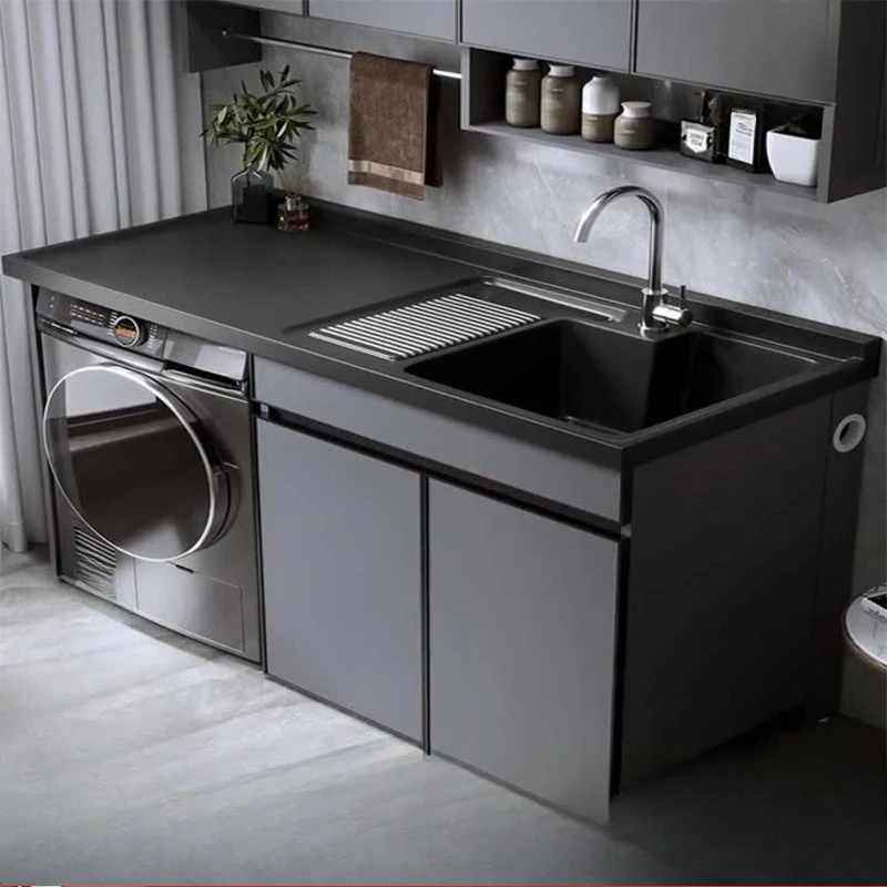 

Space aluminum drum washing machine integrated cabinet balcony significant other bathroom quartz stone washbasin laundry sink