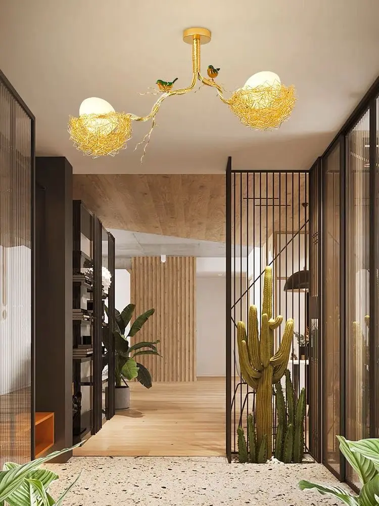 Modern Led Living Dining Room Kitchen Chandeliers Gold Bird Nest Egg Glass Ball Pendant Light Bedroom Loft Ceiling Hanghing Lamp